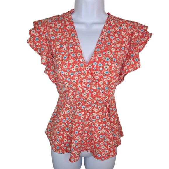 Monteau Nwt Floral Wrap Peplum Top Blouse Size Small - Picture 1 of 8